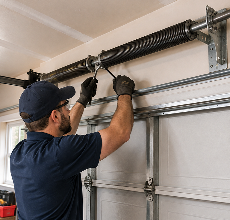 Garage door before spring replacement